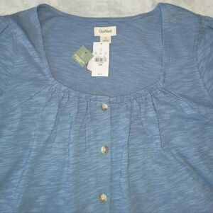 UpWest Womens Small Blue Button Up Oversized Cropped Blouse Plant Based Fibers